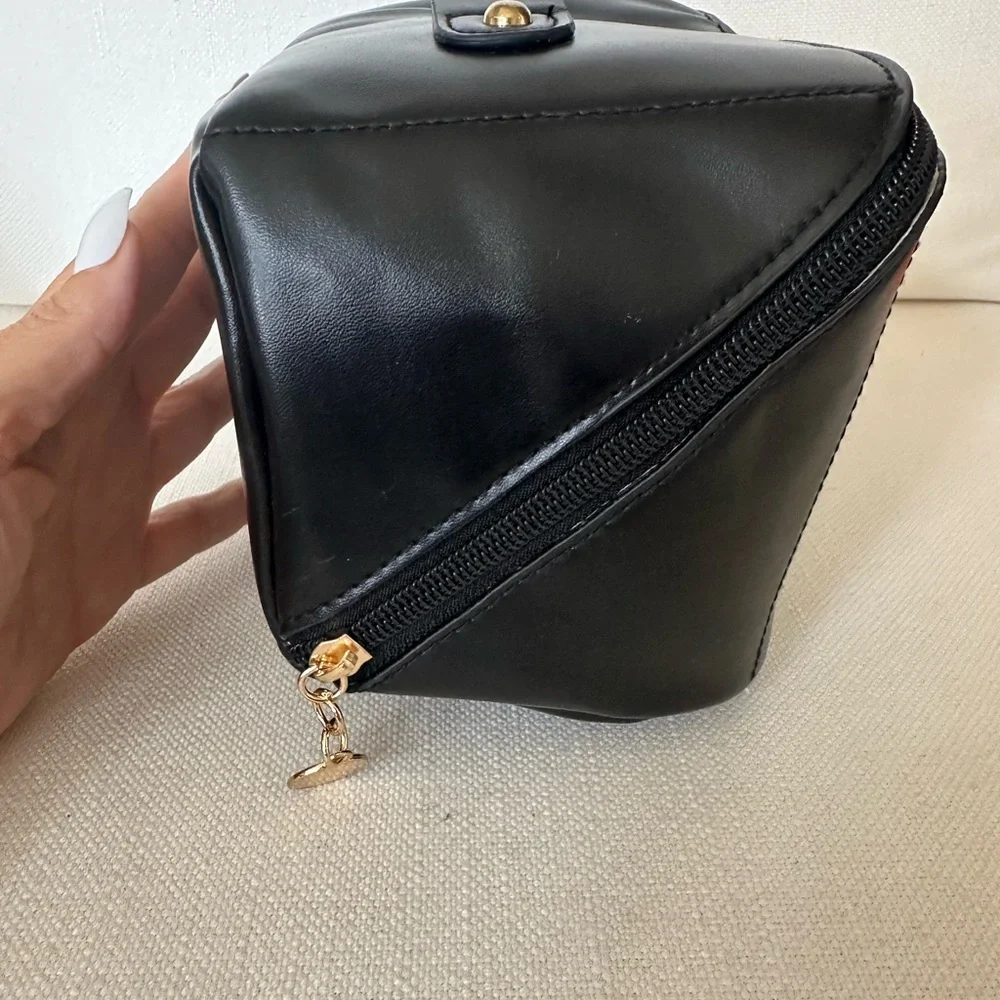 Black Cosmetic Bag with Structured Design